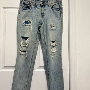 GAP Light Blue Distressed Straight Leg Jeans